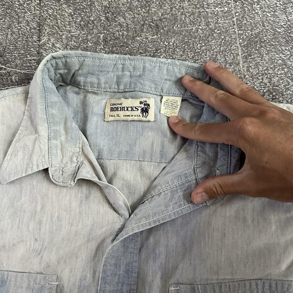 Men's Vintage 90's Roebucks USA Light Blue White Button Up Western Shirt Sz L - Picture 3 of 5